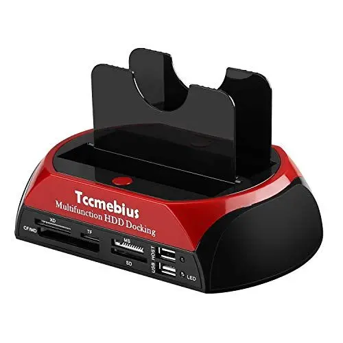 Produktbild: Tccmebius TCC-S862-DE USB 2.0 zu SATA IDE Dual-Bay HDD Festplatte Docking-Station mit Kartenleser und USB 2.0-Hub für 2.5 3.5 Zoll IDE SATA I / II / III HDD SSD