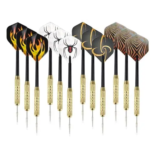 Produktbild: Tcdwla Dartpfeile Metallspitze,18g Darts Flights,12 Stück Steeldarts Profi,Cooler Laser Dartschwanz, Abnehmbare Metallspitze + Rutschfester Schaft,Geschenke Für Dartspieler Weihnachten
