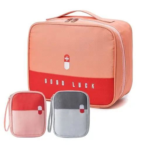 Produktbild: Tcdwla Medikamententasche, Reiseapotheke Tasche, Erste Hilfe Tasche Leer, Große Kapazität, Wasserdichtem Oxford Stoff, für Schule, Reisen, Camping, Wandern (Große: 24*20*10cm, Kleine: 14*11*2cm)
