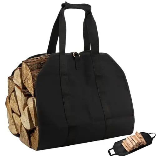 Produktbild: Tceapoo Brennholz Log Tragetasche für Kaminholz, Faltbarer Kaminholztasche mit Verstärkter Griff, Kaminofen Zubehör für Drinnen und Draußen, Groß Tragetasche für Kamine, Holzöfen, Brennholz, Camping
