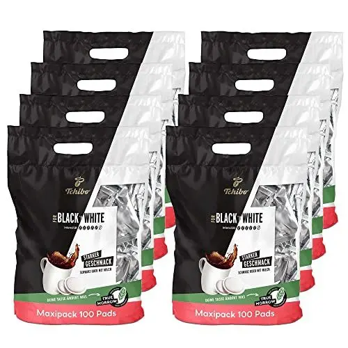 Produktbild: Tchibo Kaffeepads Vorratspack Maxipack, BLACK&WHITE, 800 Stück – 8x 100 Pads (Kaffee, kräftig mit starkem Geschmack), nachhaltig, geeignet für Senseo Maschinen