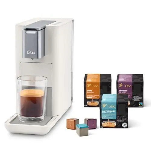 Produktbild: Tchibo Qbo ESSENTIAL Premium Kapselmaschine inkl. 24 recyclebare Qbo Kapseln für Espresso, Caffè und Caffè Grande, kompaktes, innovatives Design, Bright Sand