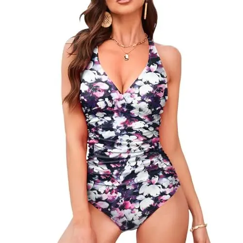 Produktbild: TcIFE Damen Badeanzug Bademode V Ausschnitt Schlankheits Monokini Plus Size Einteiliger Swimsuit Badebekleidung Bauchweg Schwimmanzug