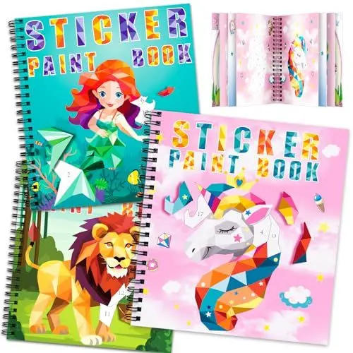 Produktbild: TCJJ 3 Pcs Unicorn Stickerbüch für Kinder 4-10 Jahren, 30 Bilder Stickerbuch Mädchen nach Nummer, Kinder Stickerbücher zur Verbesserung der Intelligenz, für Weihnachtsgeschenke, Schule