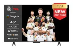 Produktbild: TCL 43T7B 43-Zoll QLED Pro Fernseher, 4K Ultra HD, HDR Pro, Smart TV Unterstützt von Google TV (Dolby & Atmos, Motion Clarity, Freihändige Sprachsteuerung, Kompatibel mit Google Assistant & Alexa)