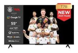 Produktbild: TCL 55T7B 55-Zoll QLED Pro Fernseher, 4K Ultra HD, HDR Pro, Smart TV Unterstützt von Google TV (Dolby & Atmos, Motion Clarity, Freihändige Sprachsteuerung, Kompatibel mit Google Assistant & Alexa)