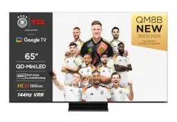 Produktbild: TCL 65QM8B Fernseher MiniLED 65 Zoll, QLED, 144Hz, 4K HDR Premium 1300nits, Google TV, Dolby Atmos, Onkyo, Game Master Pro 2.0