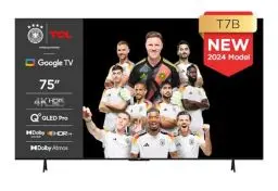 Produktbild: TCL 75T7B 75-Zoll QLED Pro Fernseher, 4K Ultra HD, HDR Pro, Smart TV Unterstützt von Google TV (Dolby & Atmos, Motion Clarity, Freihändige Sprachsteuerung, Kompatibel mit Google Assistant & Alexa)