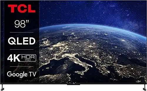 Produktbild: TCL 98C735 98 Zoll (248 cm) QLED Fernseher, 4K UHD, Google TV, 4K HDR Pro, 120Hz Motion Clarity PRO, HDMI 2.1, Dolby Vision & Atmos, ONKYO Sound, Voice Control, Metal Housing Alexa compatible