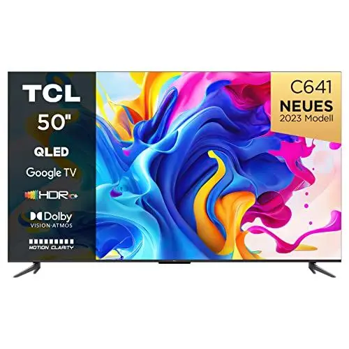 Produktbild: TCL C641 QLED 4K UHD Fernseher 50 Zoll (125cm), 120 Hz Gaming, HDR10+, Dolby Vision, Dolby Atmos, Smart TV, Triple-Tuner DVB-T2/S2/C, Google TV, Schwarz, 2023