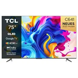 Produktbild: TCL C641 QLED 4K UHD Fernseher 75 Zoll (189cm), 120 Hz Gaming, HDR10+, Dolby Vision, Dolby Atmos, Smart TV, Triple-Tuner DVB-T2/S2/C, Google TV, Schwarz, 2023