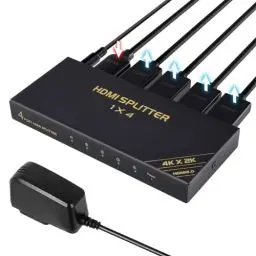 Produktbild: TCNEWCL 4K 60Hz HDMI Splitter 1 in 4 Out, 1x4 1080P 120Hz HDMI Verteiler 4 Monitore Gleichzeitig, Unterstützt 3D HDR HDCP2.3 RGB YUV 4:4:4 für Xbox, PS4, PS3, Roku, Blu-Ray-Player, HDTV und Apple TV