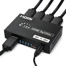 Produktbild: TCNEWCL 4K HDMI Splitter 1 in 4 Out Gleichzeitig 1x4 Audio Video HDMI Verteiler mit Netzteil, Unterstützt 3D, HDCP, Kompatibilität mit HDTV, Xbox, PS4, Blue-Ray Player, Projektor