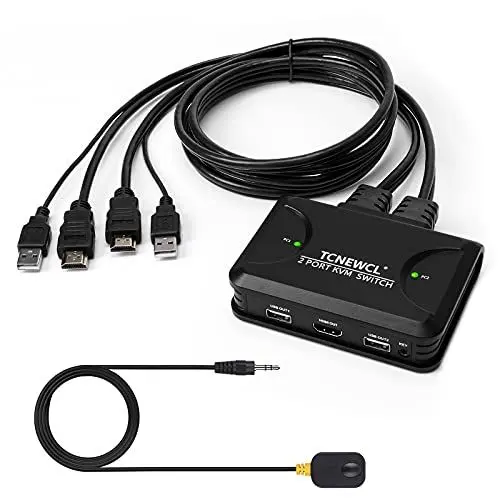 Produktbild: TCNEWCL 4K HDMI USB KVM Switch mit 1,2M HDMI&USB-Kabel, 2 Port KVM-Switches HDMI KVM Umschalter für 2 Computer Teilen 1 HD Monitor Tastatur Maus, mit Fernbedienung