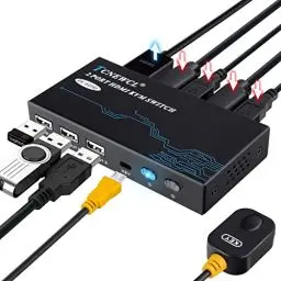 Produktbild: TCNEWCL KVM Switch HDMI 2 Port 4K@60Hz, USB und HDMI Switch für 2 PC 1 Monitor Aktie Tastatur, Maus, Drucker, 3 USB Geräte, HDMI 2.0 Umschalter Ultra HD, mit 2 USB Kabel und 2 HDMI Kabel