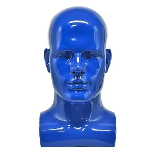 Produktbild: Tcwuzick PVC Schaufensterpuppe Kopf Blau Männlich Manikin Dummy Stand Model Display Hut Schal Perücken Haare Brille Hut Beauty Styling Tool