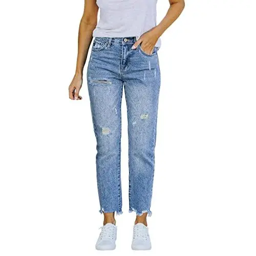 Produktbild: Männer Jeanshosen Damen Dehnbare hoch taillierte -Jeans mit geradem Bein und ausgefransten -Denim-Hosen Stretch Jean (Sky Blue, S)