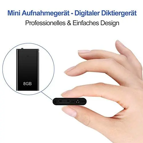 Produktbild: Mini Diktiergerät, TDW Mini Aufnahmegerät 8GB mit Mikrofon Digital Diktiergerät Klein USB Voice Recorder mit Kopfhörer für Aufzeichnung Vorlesung Treffen Interview, Schwarz