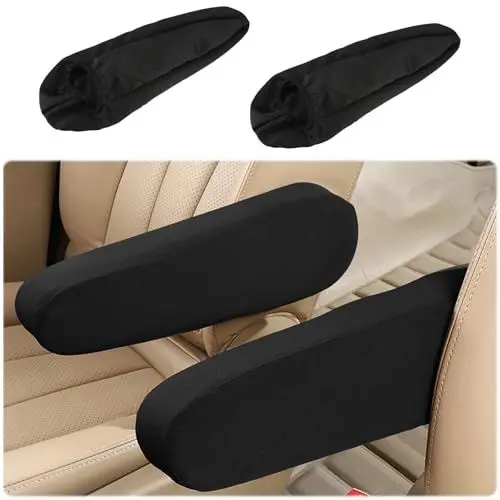 Produktbild: Teaaha 2 Stück Auto Armlehnenbezüge, Auto sitzbezüge Elastisches Flaches Stoffgewebe, Armlehnenbezug für Autositze, Ersatzbezug für Mittelkonsolendeckel, Armlehnenschutz für Auto (schwarz)