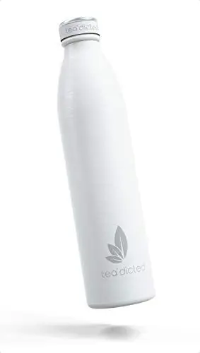 Produktbild: tea'dicted Premium Thermosflasche 1L | Auslaufsichere Edelstahl Thermoskanne | BPA-frei | Designer-Isolierkanne | 12h heiß & 18h kalt | ideal für Sport, Schule, Kinder, Outdoor UVM. (Alaska White)