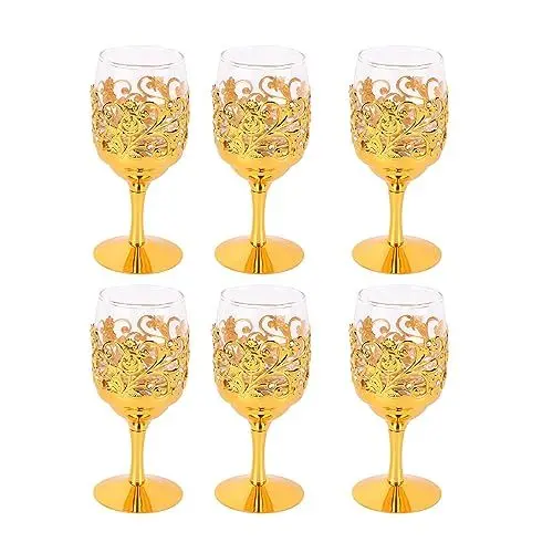 Produktbild: Teahutty 6-teiliges Weinglas-Set aus Metall, Abgerundete Öffnung, Tropfenfestes Weinglas mit Geprägtem Stiel, Schnapsgläser-Set, Kleine Metall-Schnapsbecher für Wodka, Whiskey, Tequila, Likör