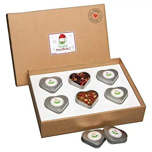 Produktbild: TEALAVIE - 6er Set Wintertee | Winter Mix 2 | 60g Früchtetee und Rooibostee lose in edlen Herz-Teedosen | Xmas Weihnachtstee - loser Tee in für Teeliebhaber | ideal für Dankeschön Geschenke