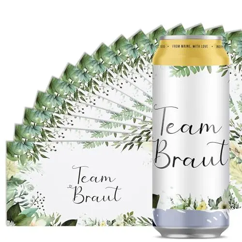 Produktbild: Team Bride Sticker,15 stk JGA Aufkleber für Prosecco Dosen,Braut + Team Braut Set,Dosen Flaschen Etikett,Aufkleber JGA,Aufkleber selbstklebend für Hochzeit Getränkedosen