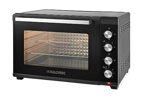 Produktbild: Team Kalorik Ofen 60 Liter mit Zange, Tablett, Rost und Drehspieß (100-230 °C), 2000 W, Metall/Glas, Schwarz, TKG OT 2035 CRL BK