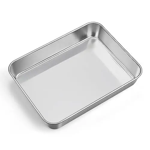 Produktbild: TEAMFAR Backblech, Edelstahl Klein Rechteckigies Auflaufform Kuchenblech, Tiefes Backform Ofenblech für Kuchen/Lasagne/Brownie, Gesund & Hochbelastbar, Spülmaschinenfest, 23,8x18x5cm