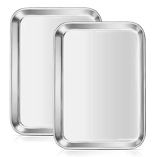 Produktbild: TEAMFAR Backblech, Edelstahl Kuchenblech, 23,6 x 17,8 x 2,5 cm, Rechteckigies Backform Kuchenblech zum Backen Kochen Servieren, Gesund, Leicht zu Reinigen und spülmaschinenfest