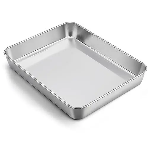 Produktbild: TEAMFAR Backblech, Edelstahl Rechteckigies Backform Auflaufform, 31,6x24,7x4,8cm Tiefes Kuchenblech Fettpfanne für Kuchen/Lasagne/Brownie, Gesund, Leicht zu Reinigen & Spülmaschinenfest