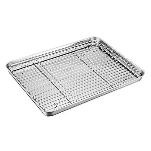 Produktbild: TEAMFAR Backblech mit Abkühlgitter, Edelstahl Backform Ofenschale und kuchengitter Auskühlgitter, 31,6x24,6x2,5cm, Gesund & ungiftig, Leicht zu reinigen und spülmaschinenfest