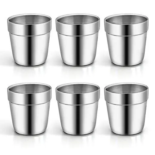Produktbild: TEAMFAR Espressotassen 6er-Set, Edelstahl Dickwandige Doppelwandige Trinkbecher Teetasse Kaffeetassen, für Daheim, Party, oder Camping, Unzerbrechlich & Wiederverwendbar, Spülmaschinenfest, 150ml