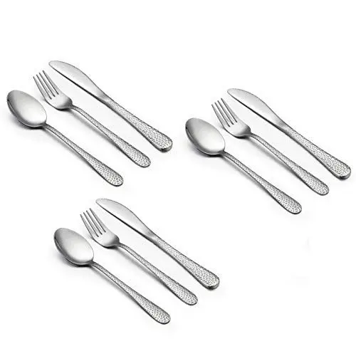 Produktbild: TEAMFAR Kinderbesteck, 9-teilig Edelstahl Poliert Kinderbesteck Set für Kleinkind, Kleiner Löffel Messer Gabel mit Hammergriff, Ungiftig & Gesund, Spülmaschinengeeignet