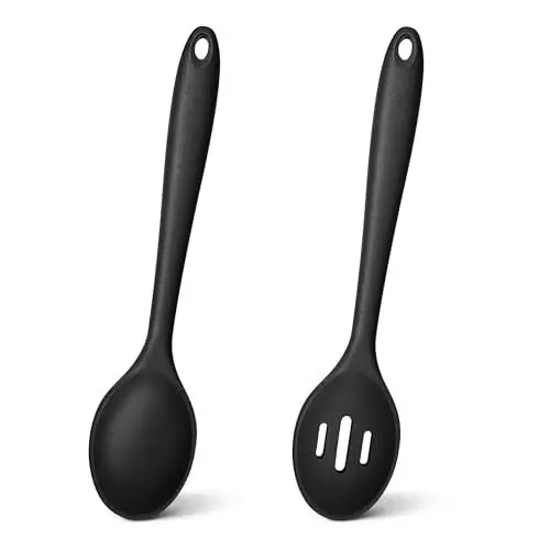 Produktbild: TEAMFAR Kochlöffel, 2 Stück Silikon Löffel Rührlöffel Set, Schwarz Antihaft Küchenhelfer zum Kochen Backen Rühren, Hitzebeständig, Spülmaschinenfest