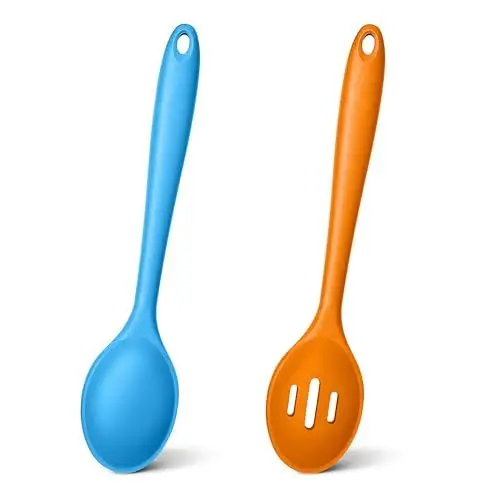 Produktbild: TEAMFAR Kochlöffel Set, 2 Stück Antihaft Silikon Servierlöffel Rührlöffel zum Mischen Servieren Abtropfen und Rühren, Spülmaschinenfest, Bunt