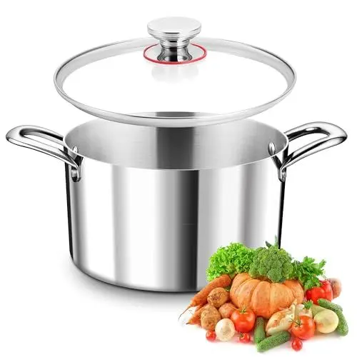 Produktbild: TEAMFAR Kochtopf, 3-Lagen Edeastahl 22cm Topf Induktion mit Glasdeckel, 4,75L Nudeltopf Fleischtopf für alle Herdarten, Edeastahl poliert & Unbeschichtet
