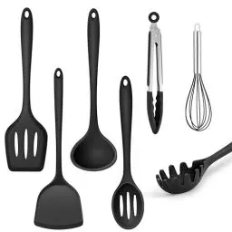 Produktbild: TEAMFAR Küchenhelfer, 7 Stück Silikon Küchenutensilien Küchenset, Antihaft Hitzebeständiger Kochbesteck Set mit Pfannenwender für Kochen, Ungiftig, Einteiliges Design & Leicht zu reinigen, Schwarz