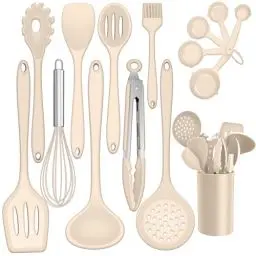 Produktbild: TEAMFAR Küchenhelfer Set, 15 Stück Küchenutensilien zum Kochen, Hitzebeständiger Silikon Pfannenwender mit Utensilienhalter, Spülmaschinenfest, Khaki
