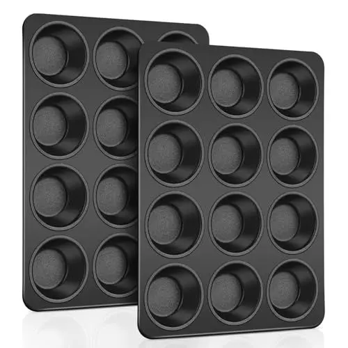 Produktbild: TEAMFAR Muffinform für 12 Muffins, 2 Stück Muffinblech aus Edelstahlkern mit Antihaftbeschichtung, 35 x 26,5 cm Groß Muffinbackformen für Cupcakes Brownies Kuchen Pudding, Gesund & Leicht zu Reinigen