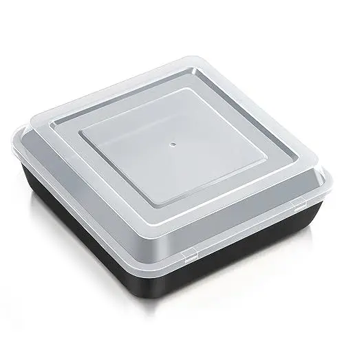 Produktbild: TEAMFAR Quadratische Backform, 21cm Edelstahl Eckig Auflaufform mit Antihaftbeschichtung & Luftdichtem Deckel, 5cm Tiefes Brownie Kuchenform Backblech zum Backen, Nicht geeignet für Airfryer