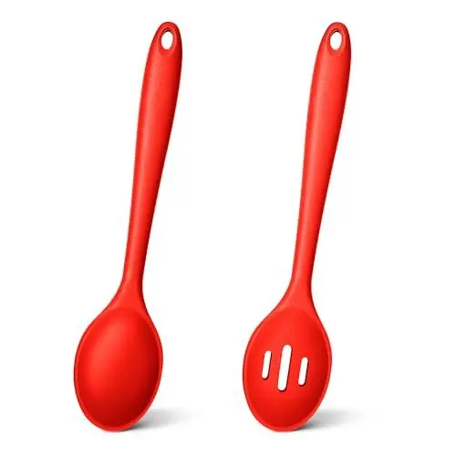 Produktbild: TEAMFAR Silikon Kochlöffel Set, 2-teilig Antihaft Rührlöffel Servierlöffel Küchenhelfer zum Kochen, Backen, Rühren, Mischen, Rot, Spülmaschinenfest