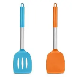 Produktbild: TEAMFAR Silikon Pfannenwender, 2 Stück Hitzebeständiger Küchenhelfer Küchenutensilien mit Edelstahlgriff, Antihaft Spachtel, Bunt, Spülmaschinenfest