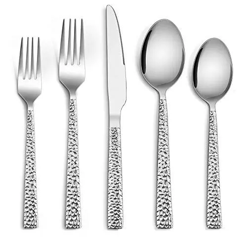 Produktbild: TEAMFAR Besteck Set, 30-teilig Edelstahl poliert Besteckset für 6 Personen, Gehämmertes Essbesteck für Haus Party Restaurant, Modern Tafelbesteck mit Messer Gabel Löffel, Ungiftig, Spülmaschinenfest