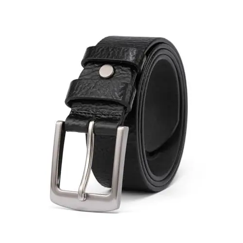 Produktbild: TEAMMAO Gürtel Herren Vollledergürtel 38mm Breit Schwarz Braun Jeansgürtel Leder Männer Ledergürtel Kürzbar Casual Belt mit Geschenkbox.(Schwarz,Taille 85-90cm (Gesamtlänge 105cm))