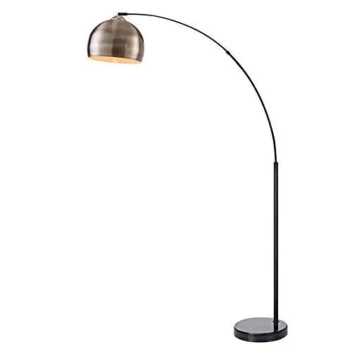 Produktbild: Teamson Home Arquer Gewölbt Gebogen Stehende LED-Stehlampe mit Glockenschirm und Marmorsockel, Moderne Beleuchtung in Antikem Messing für Wohnzimmer oder Esszimmer, Schwarz