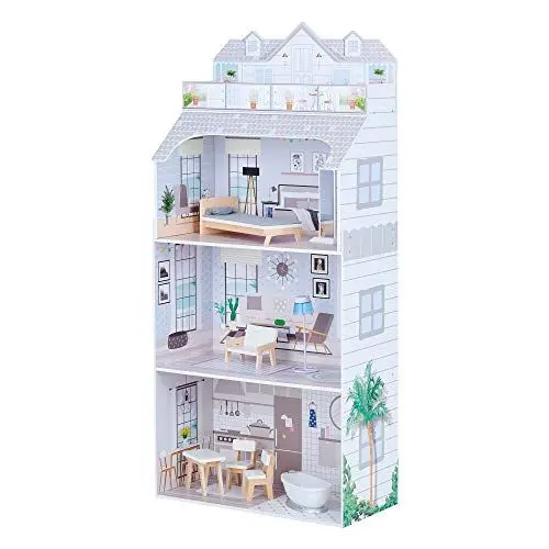 Produktbild: Teamson Kids Olivias Little World Giant Doll House mit Möbeln und Accessoires, Holzpuppenhaus, 3 -stöckiges Kinderpuppenhausspiel für 12 -Zoll -Puppen, Alter 3 Jahre+