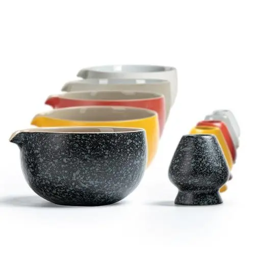 Produktbild: TEANAGOO Japanese Natural Rock Texture Matcha Chawan mit Schneebesenauflage, 510 ml. K17, Rocky-Schwarz/Grau, Matcha-Tee-Schale, Keramikschale, Teeschalen für Matcha, Matcha-Keramikschale Traditionell