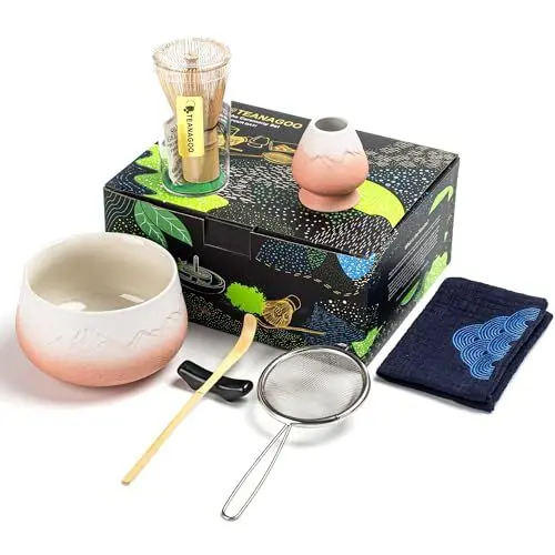 Produktbild: TEANAGOO Matcha Set| Matcha Besen|Matcha Tea Set | Matcha Schale| Matcha Whisk,Schaufel, Sieb, Matcha-Besenhalter, Matcha-Besenständer-7 Stück MatchaTee Sets,N25, Farbverlauf Rosa