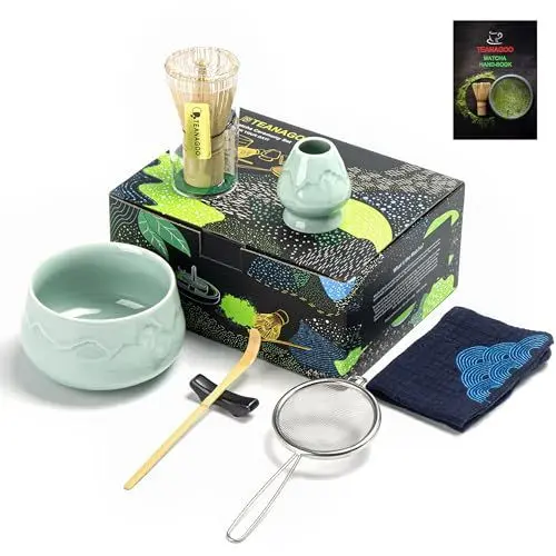 Produktbild: TEANAGOO Matcha Set| Matcha Besen|Matcha Tea Set | Matcha Schale| Matcha Whisk,Schaufel, Sieb, Matcha-Besenhalter, Matcha-Besenständer-7 Stück MatchaTee Sets,N26, Celadon Blau